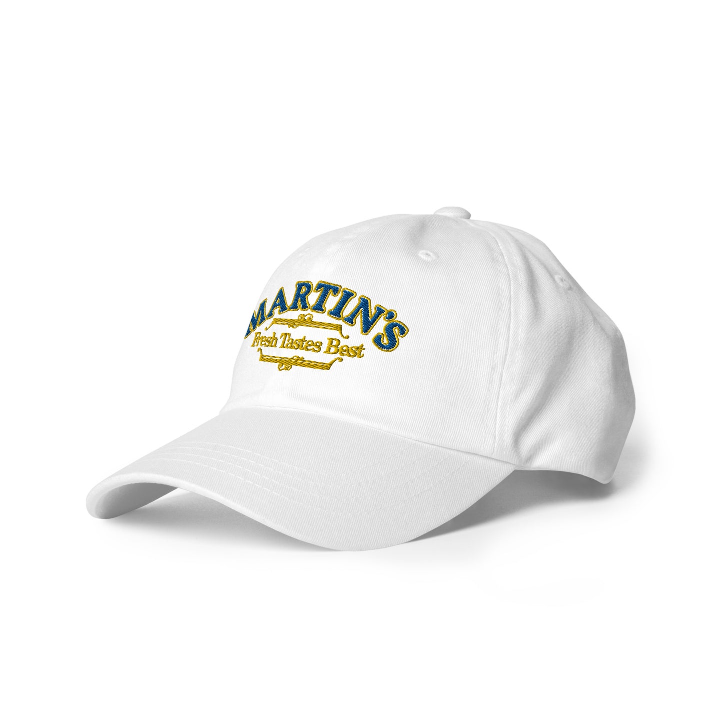 White Logo Dad Hat - Blue & Gold Embroidery