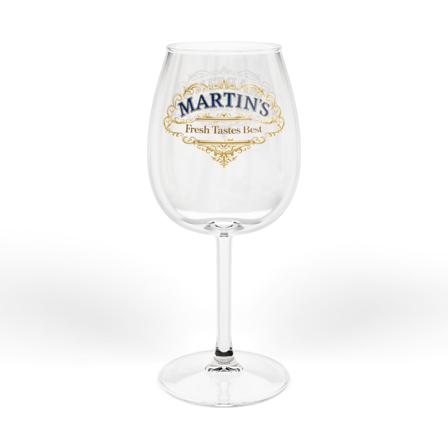 Personalized 12oz Wine Glass — Elegant Vintage Crest "Martin's" Design