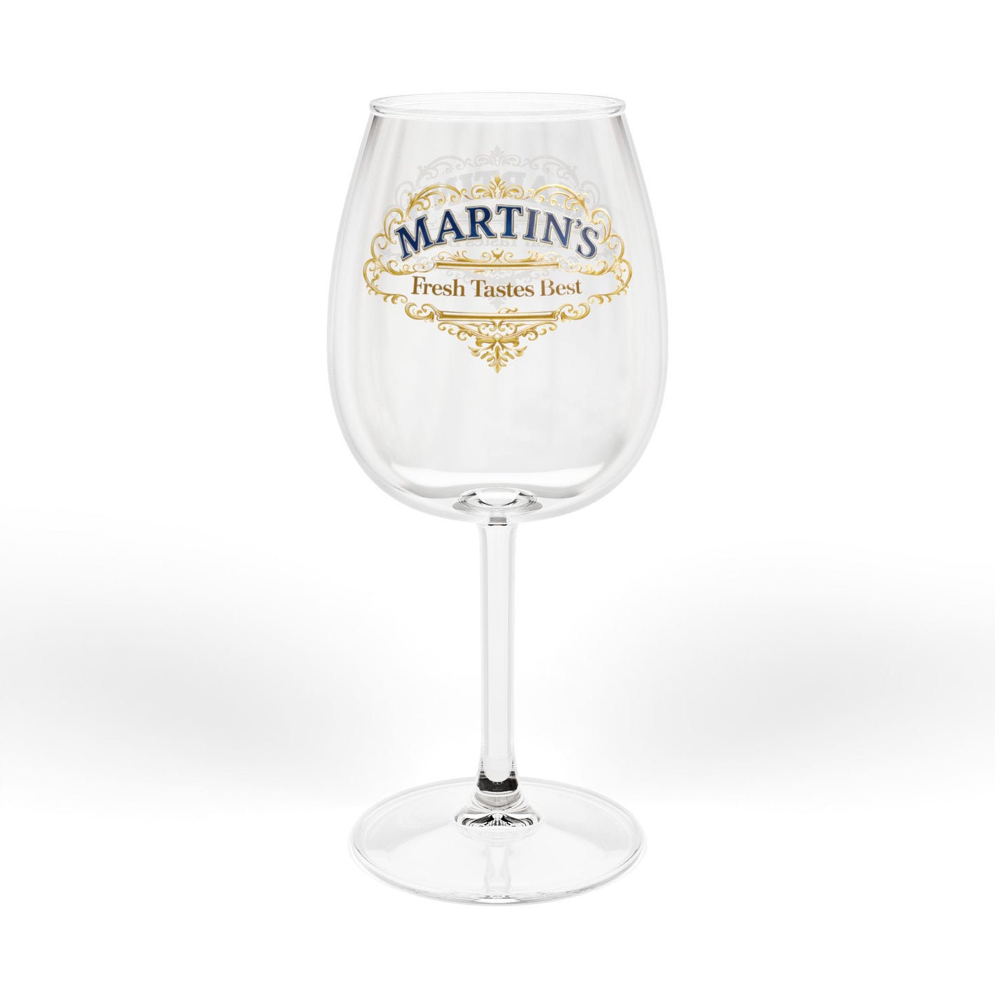 Personalized 12oz Wine Glass — Elegant Vintage Crest "Martin's" Design