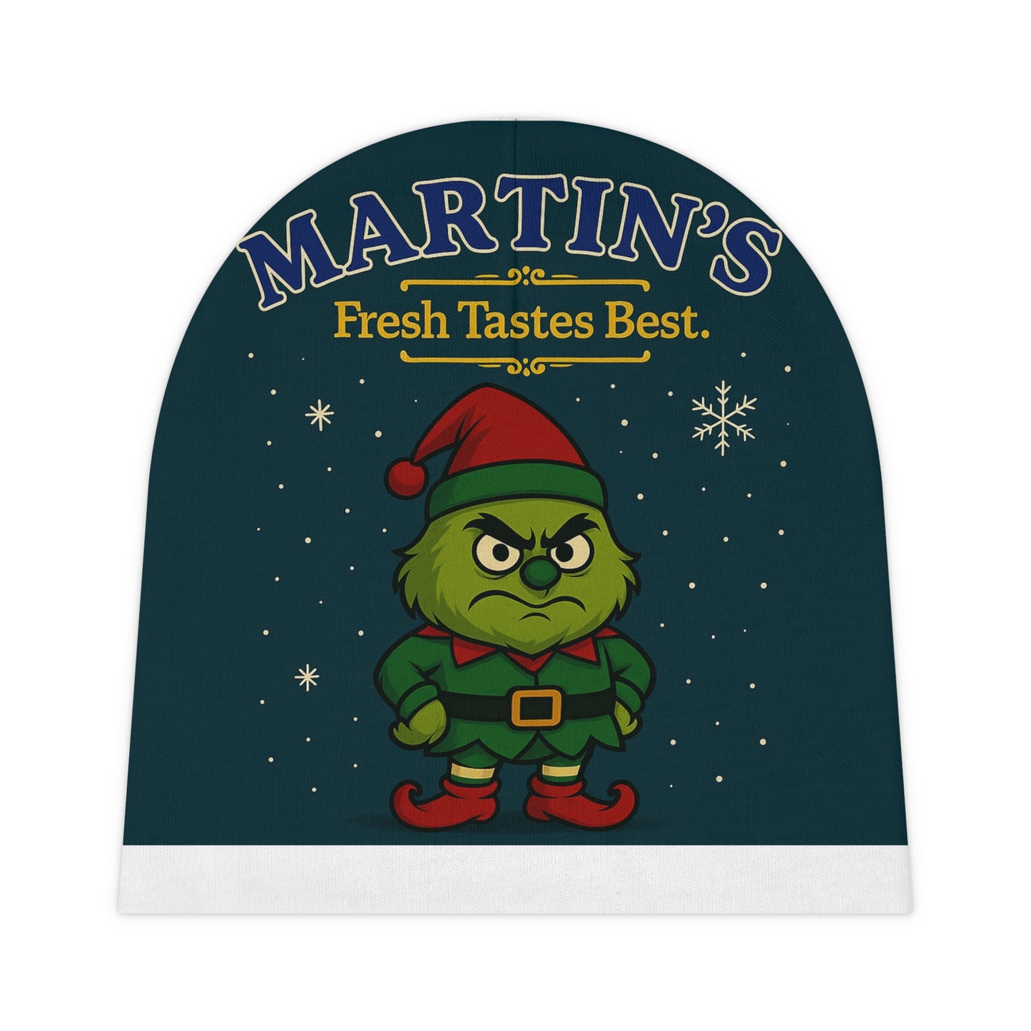 Personalized 'Martin's Fresh Tastes Best' Baby Beanie – Cute Grinch Elf Holiday Infant Hat