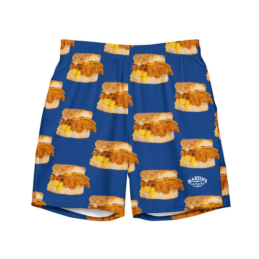 Navy Blue Chicken Egg and Cheese Biscuit Swim Trunks